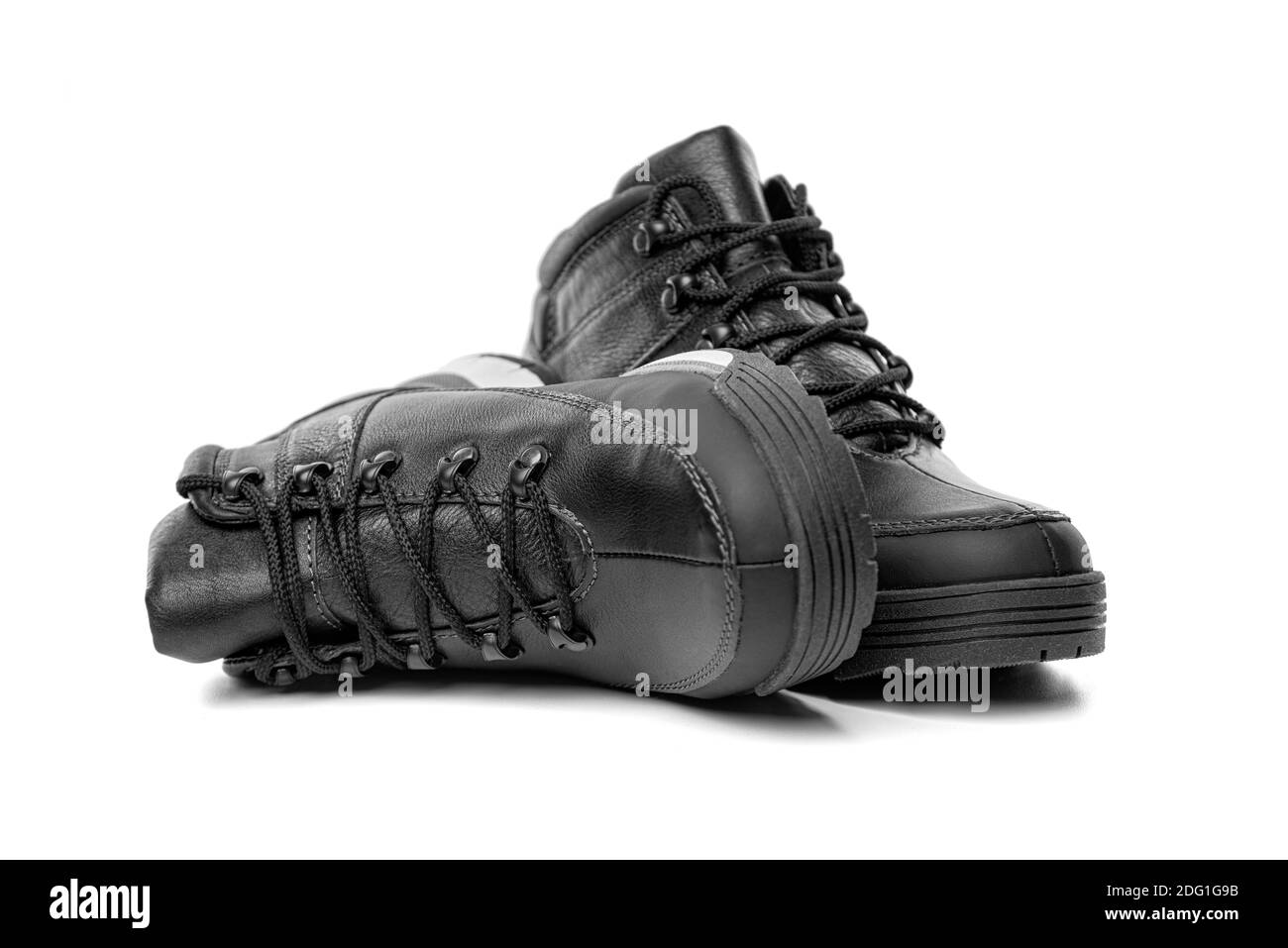 Black boots isolated on white background Stock Photo - Alamy