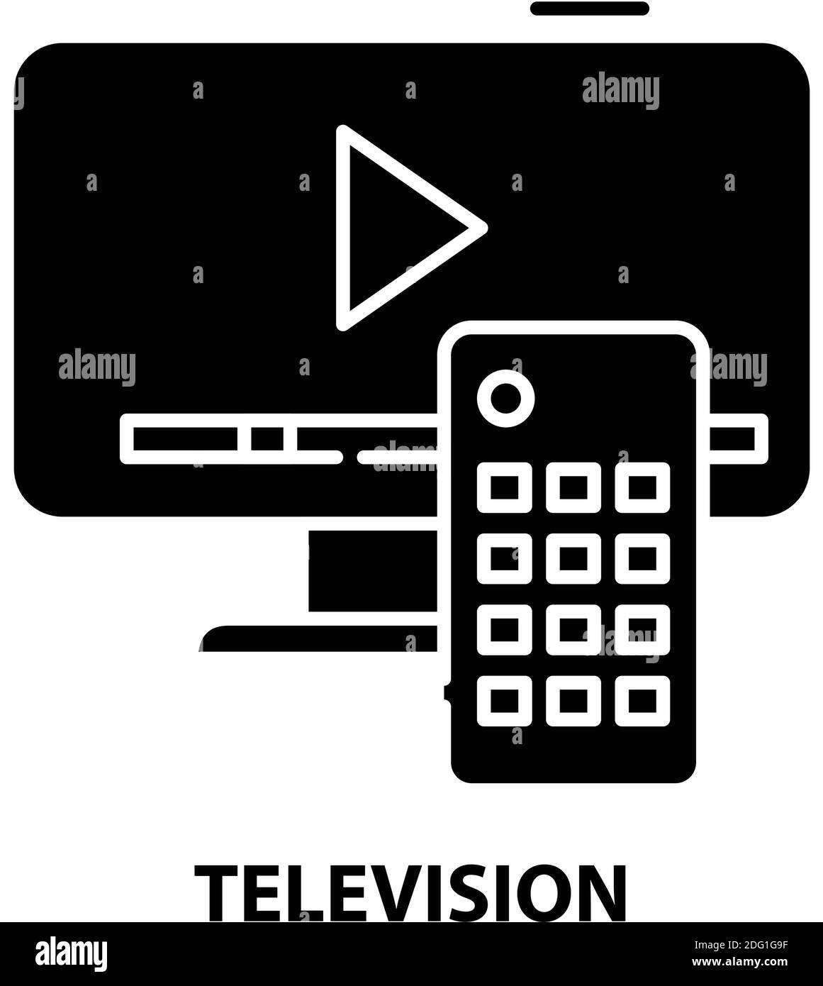 television icon, black vector sign with editable strokes, concept ...
