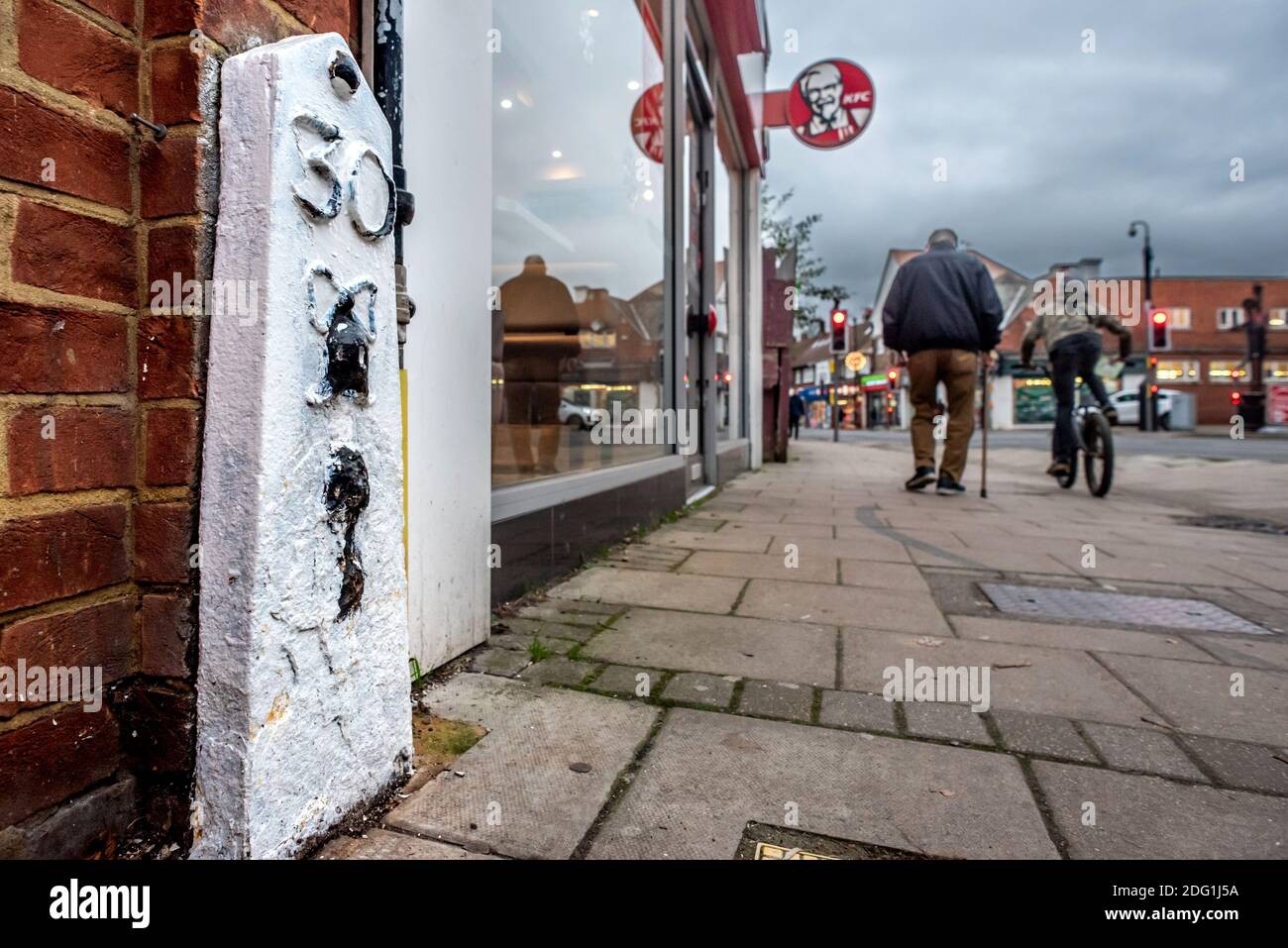 East Grinstead, December 2nd 2020 Bowbells mile marker on London Road