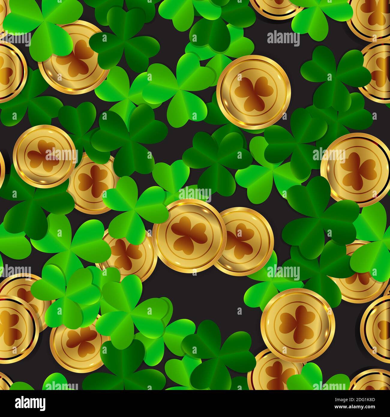 Clover Leaves with Golden Coin Seamless Pattern Background Illustration ...