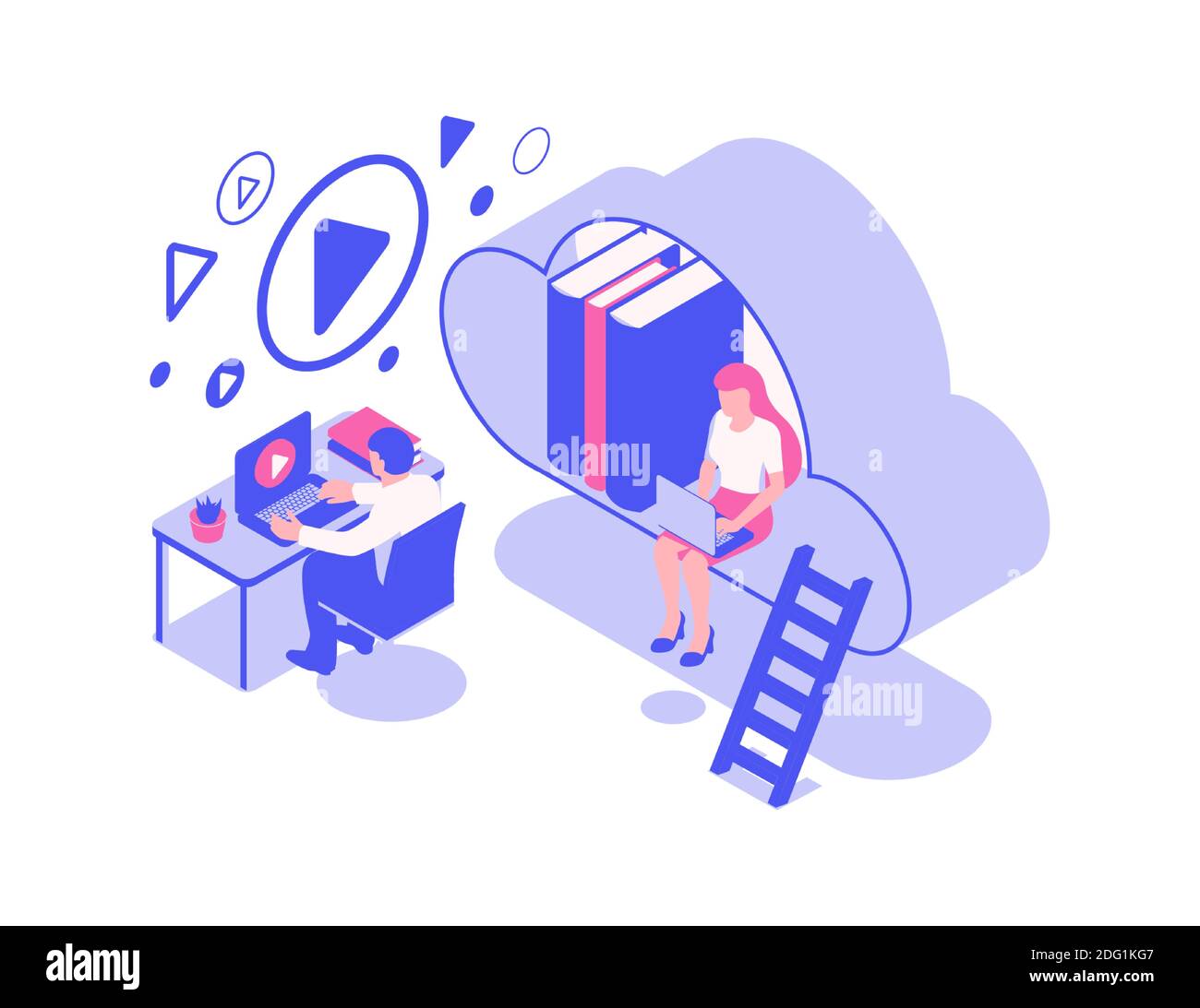 Online library, cloud storage with books, isometric vector illustration Stock Vector