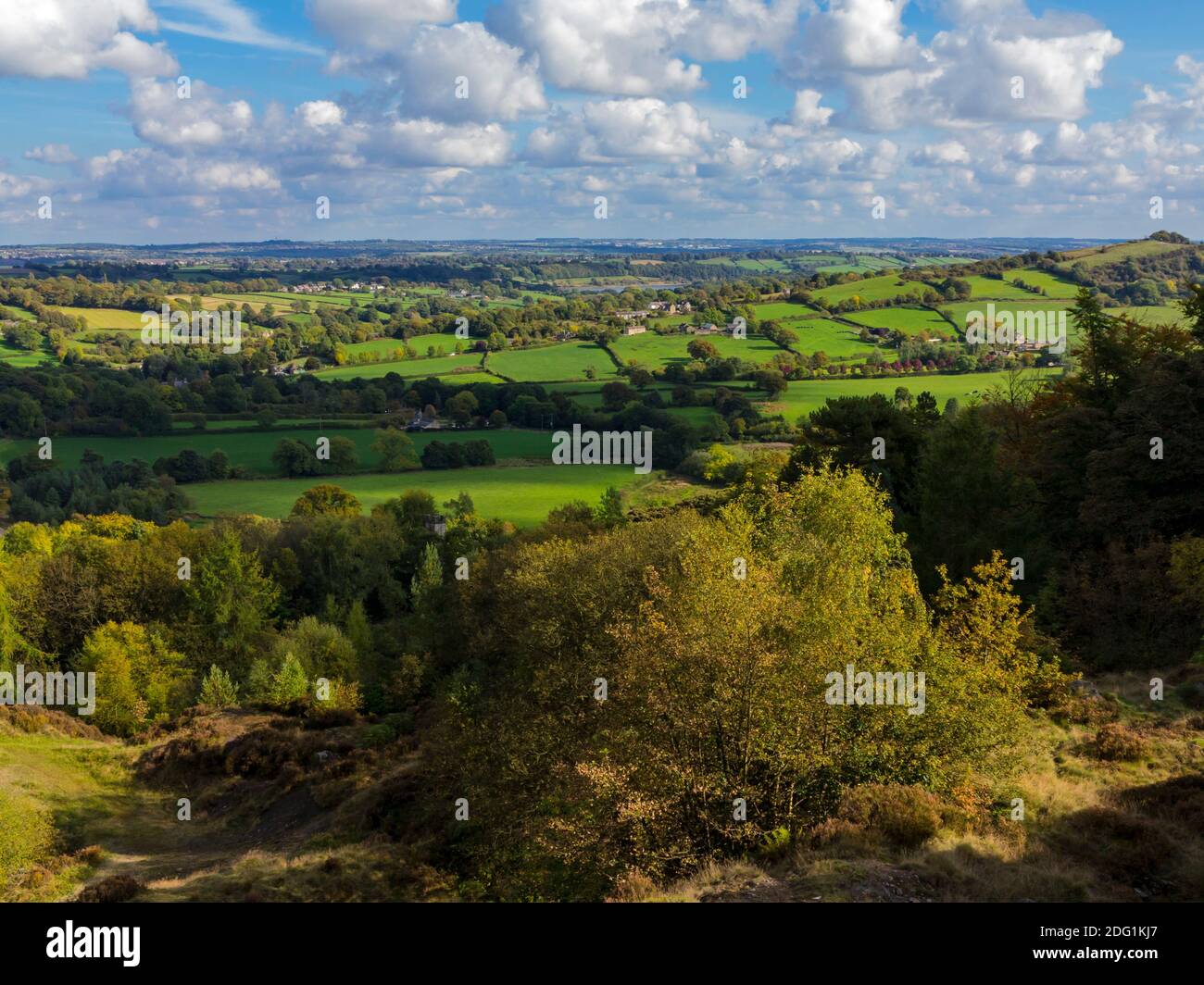 View looking across the countryside near Ashover in North East Derbyshire England UK close to the Peak District National Park. Stock Photo