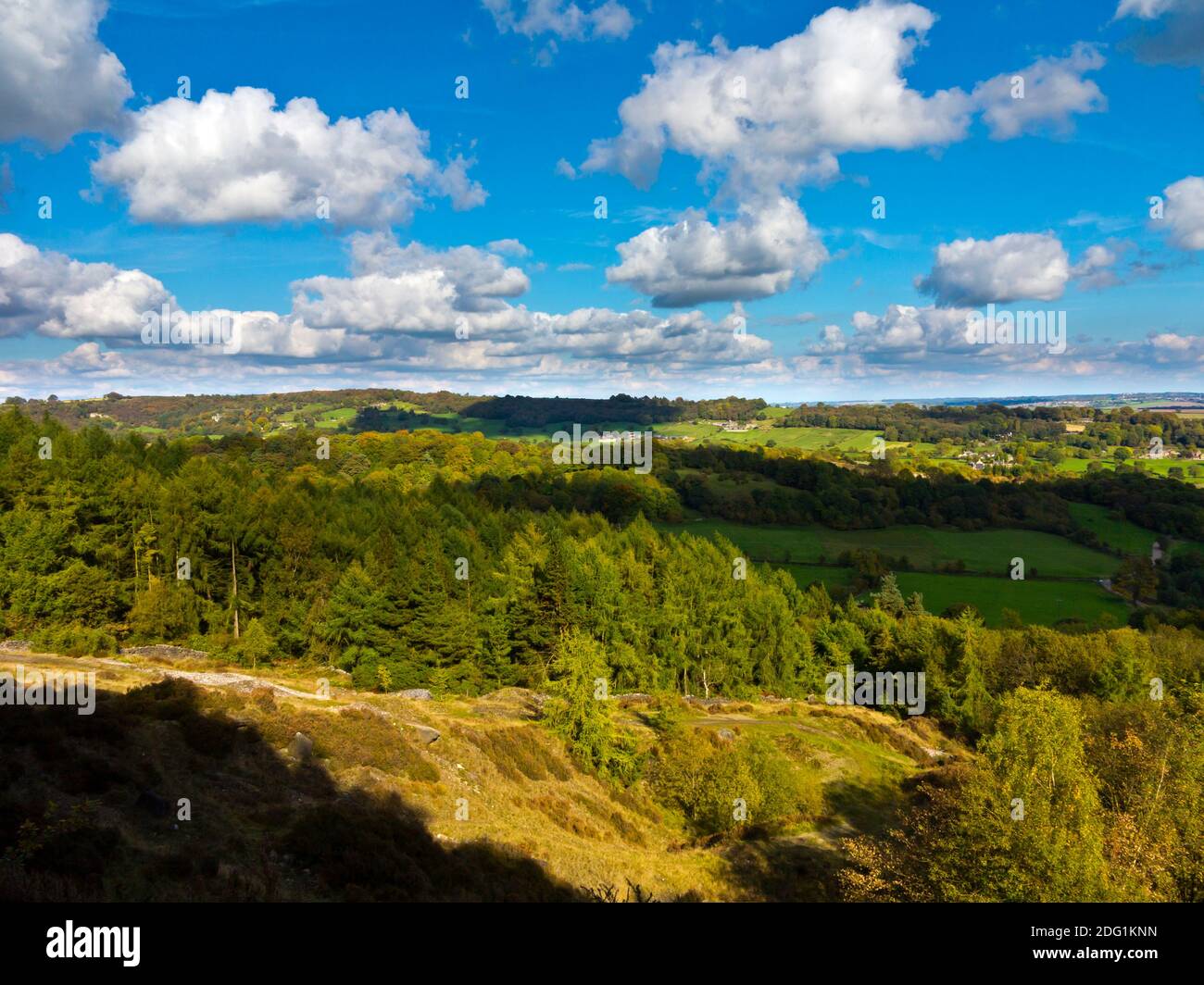 View looking across the countryside near Ashover in North East Derbyshire England UK close to the Peak District National Park. Stock Photo