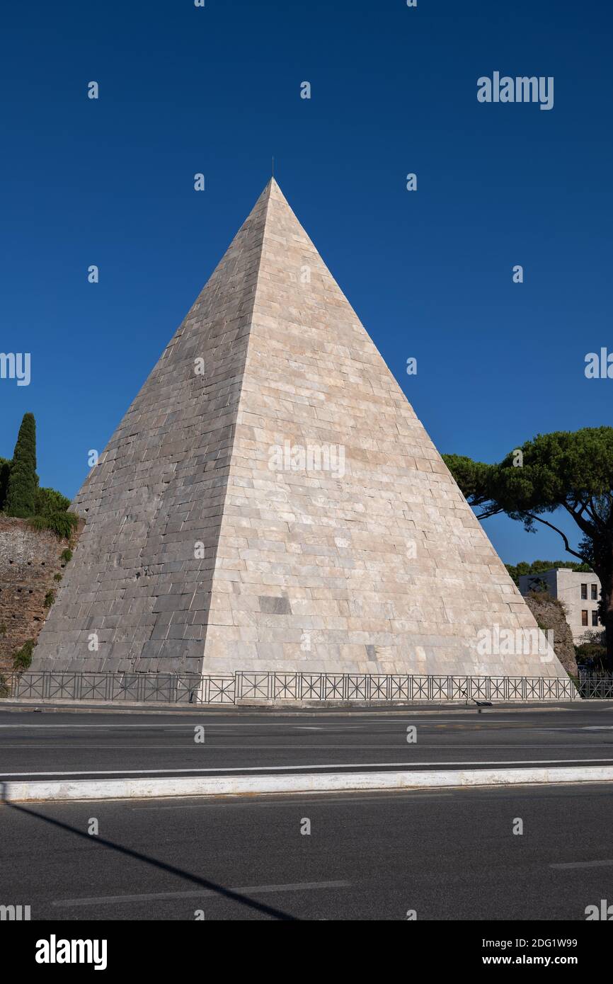 Pyramid of Cestius (Piramide di Caio Cestio or Cestia) in city of Rome, Italy, ancient tomb of