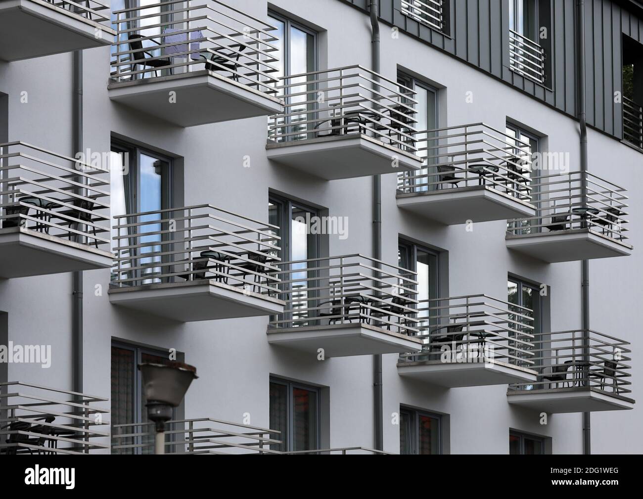 Balconies in the city in an apartment building Stock Photo
