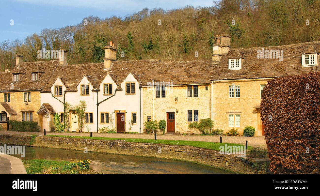 Traditional cottages in this National Trust village Stock Photo