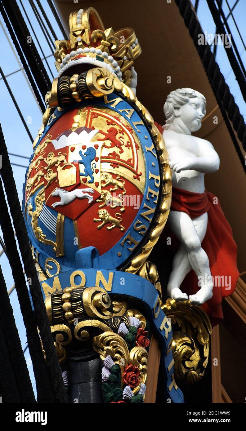 HMS Victory was the Flagship of Admiral Lord Nelson at the Battle of Trafalgar Stock Photo