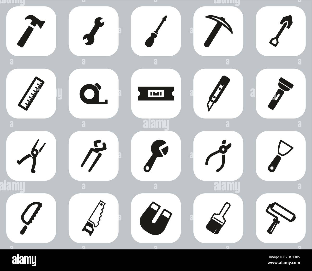 Tools Icons Black & White Flat Design Set Big Stock Vector