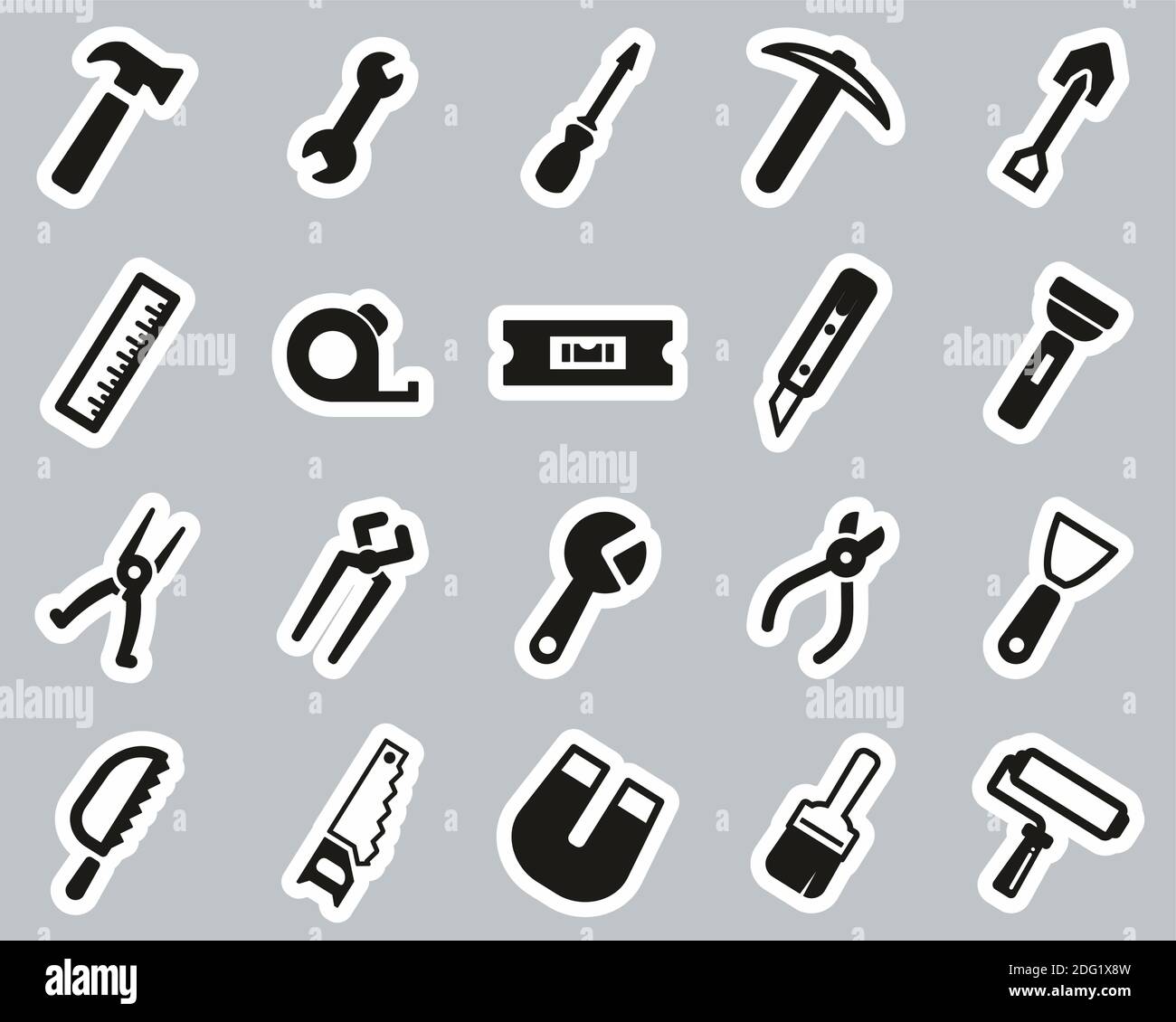 Tools Icons Black & White Sticker Set Big Stock Vector Image & Art - Alamy