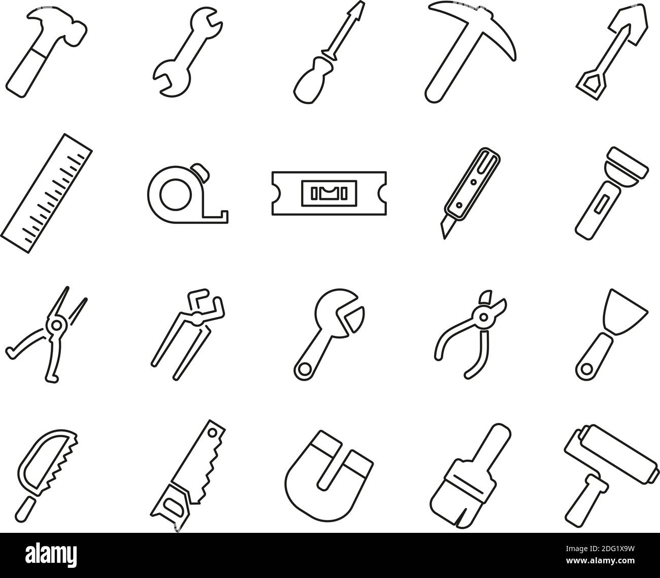 Tools Icons Black & White Thin Line Set Big Stock Vector