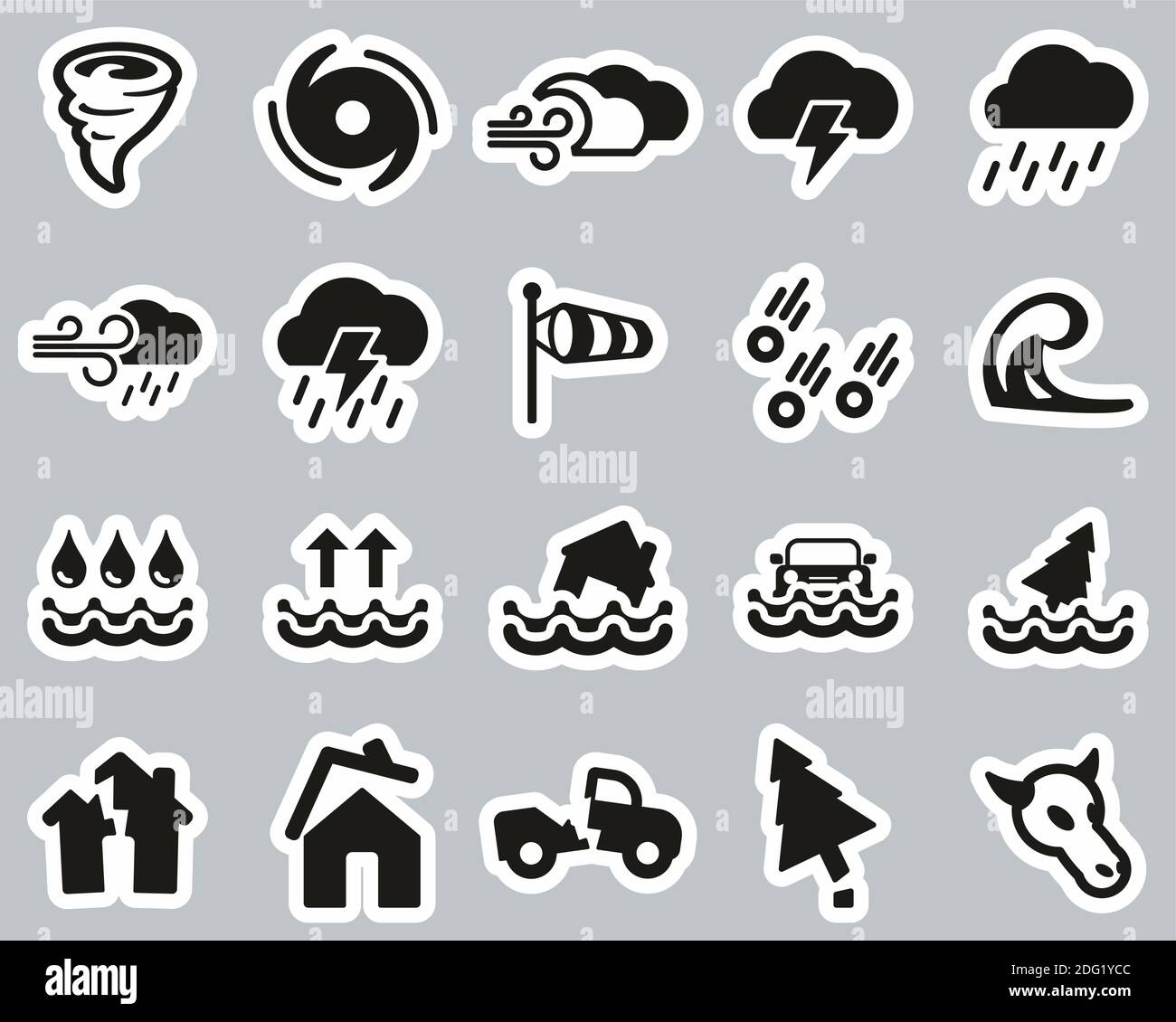 Tornado Or Hurricane Icons Black & White Sticker Set Big Stock Vector ...