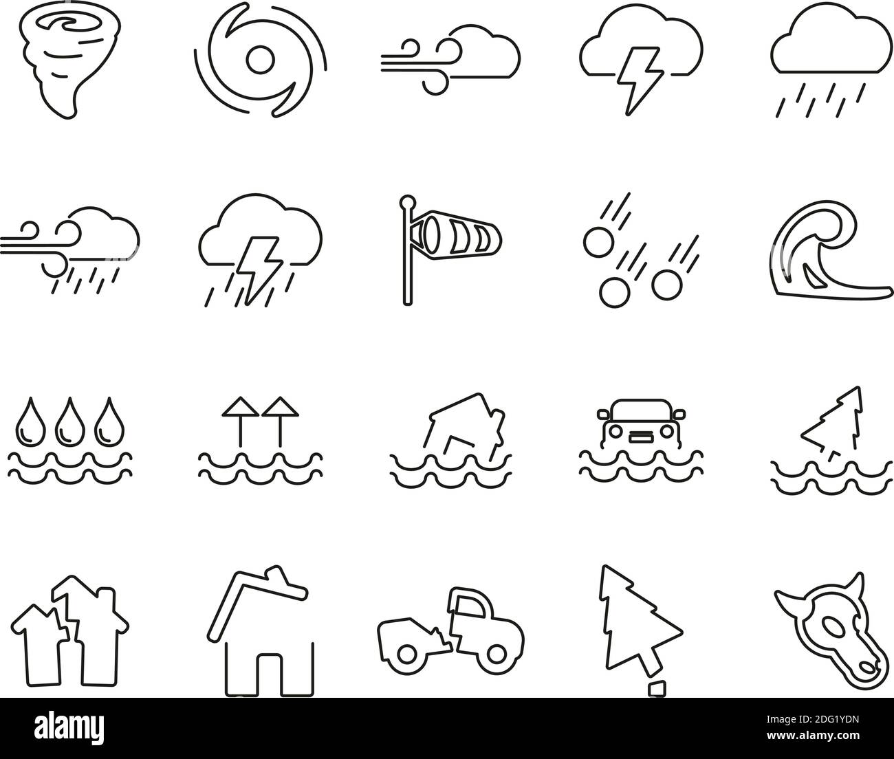 Tornado Or Hurricane Icons Black & White Thin Line Set Big Stock Vector ...