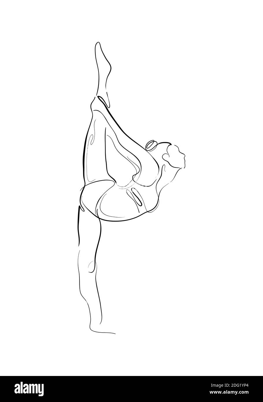 Hand drawn line art illustration of Yoganandasana pose or character woman standing in a Pose Dedicated to Yogi Yogananda. Stock Photo
