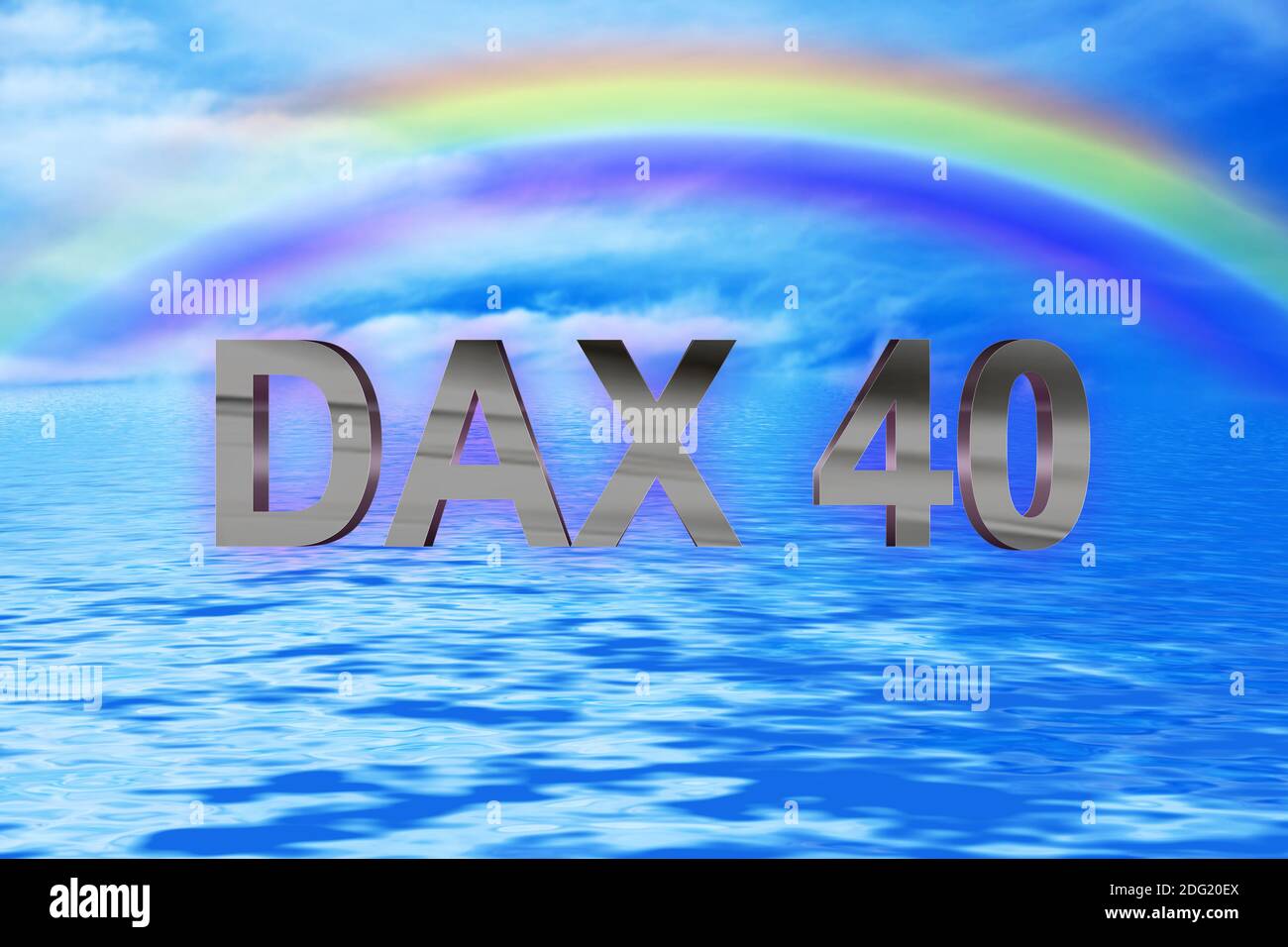 Ozean und Himmel mit Regenbogen Dax 40 Schriftzug, Copy Space Stock Photo
