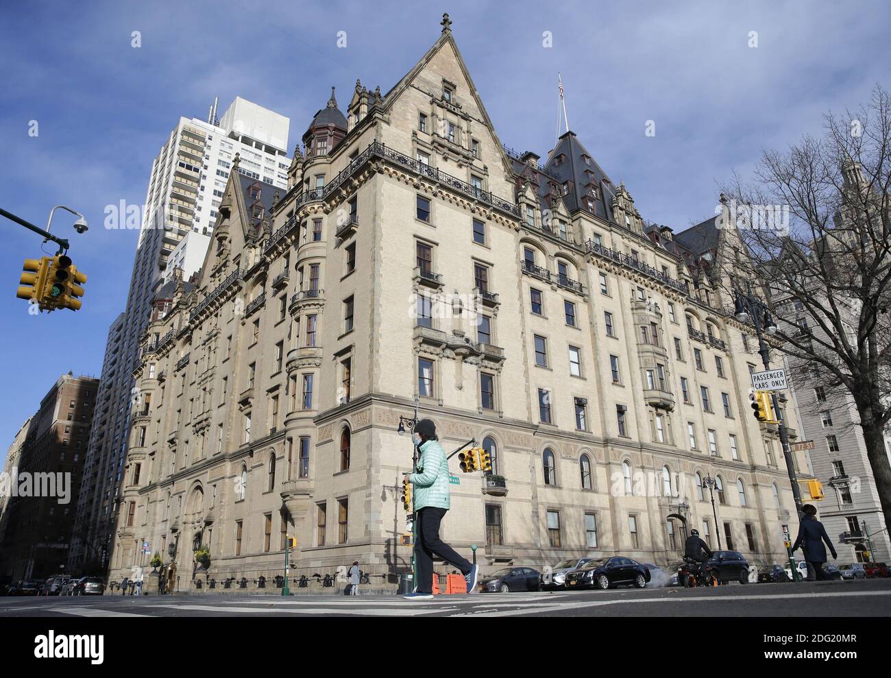 New York, United States. 07th Dec, 2020. Pedestrians walk by The Dakota, the home of John Lennon, on the eve of the 40th anniversary of the night the Beatles legend was shot and killed by Mark Chapman in New York City on Monday. December 7, 2020. Strawberry Fields is a 2.5-acre landscaped section in New York City's Central Park that is dedicated to the memory of the former Beatles member. Photo by John Angelillo/UPI Credit: UPI/Alamy Live News Stock Photo