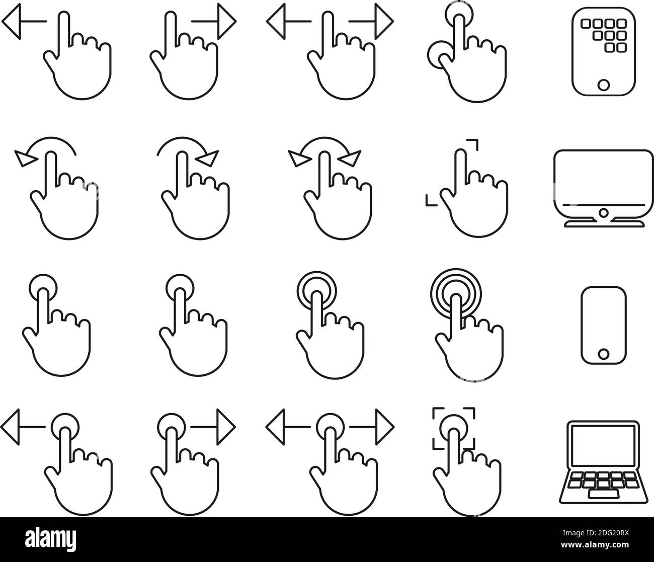 Touchscreen Icons Black & White Thin Line Set Big Stock Vector
