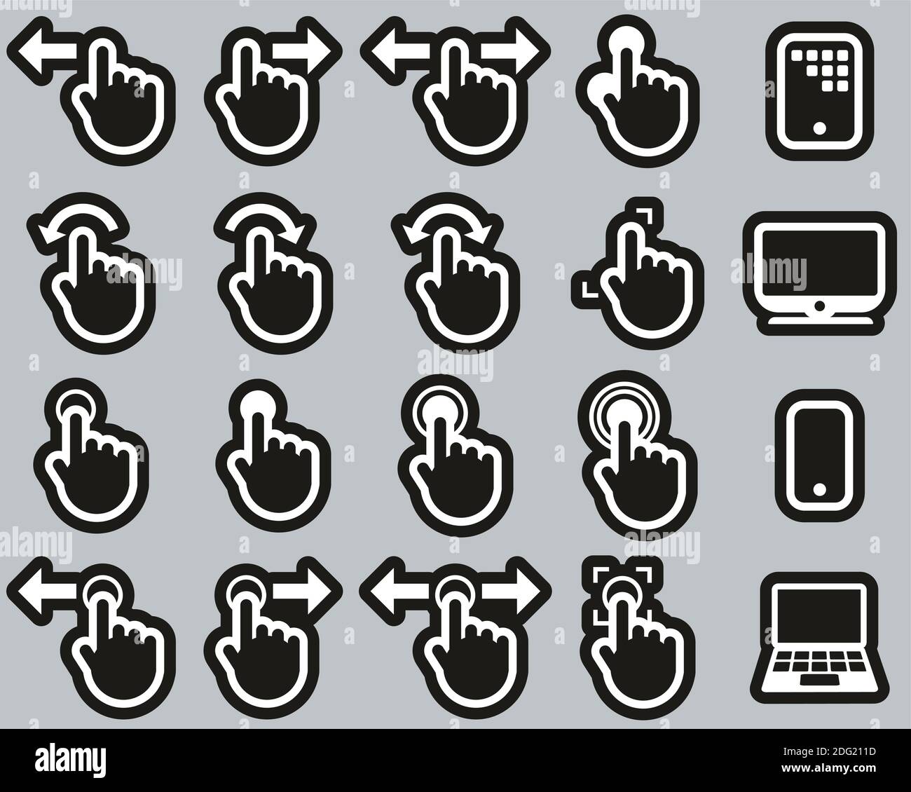 Touchscreen Icons White On Black Sticker Set Big Stock Vector Image ...