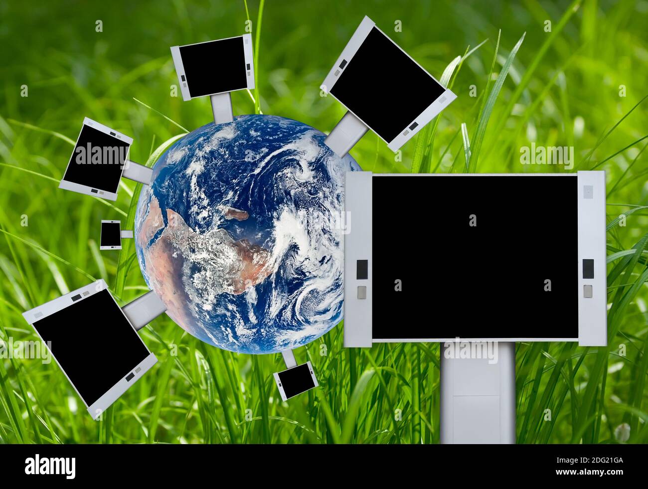 Blank billboards on the earth .Advertising concept. Stock Photo