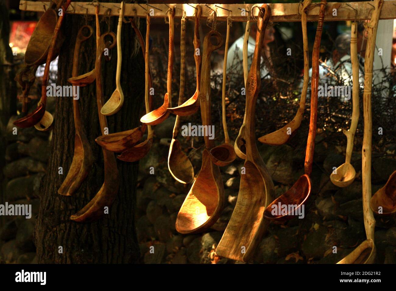 Handcarved wooden spoons for sale in Romania Stock Photo Alamy