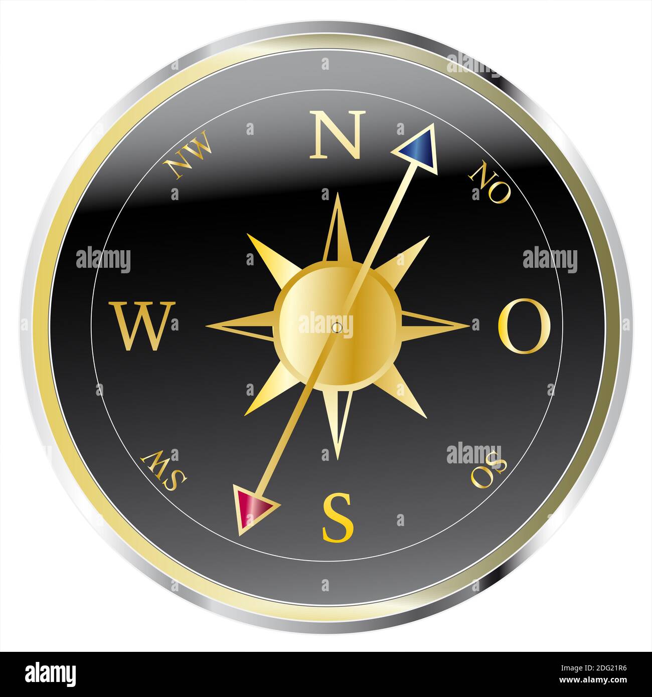 Kompass Gold schwarz isoliert auf weiß Stock Photo
