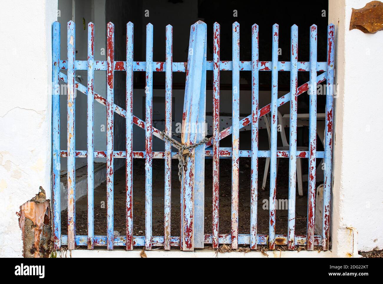Old Used Blue Fence Stock Photo