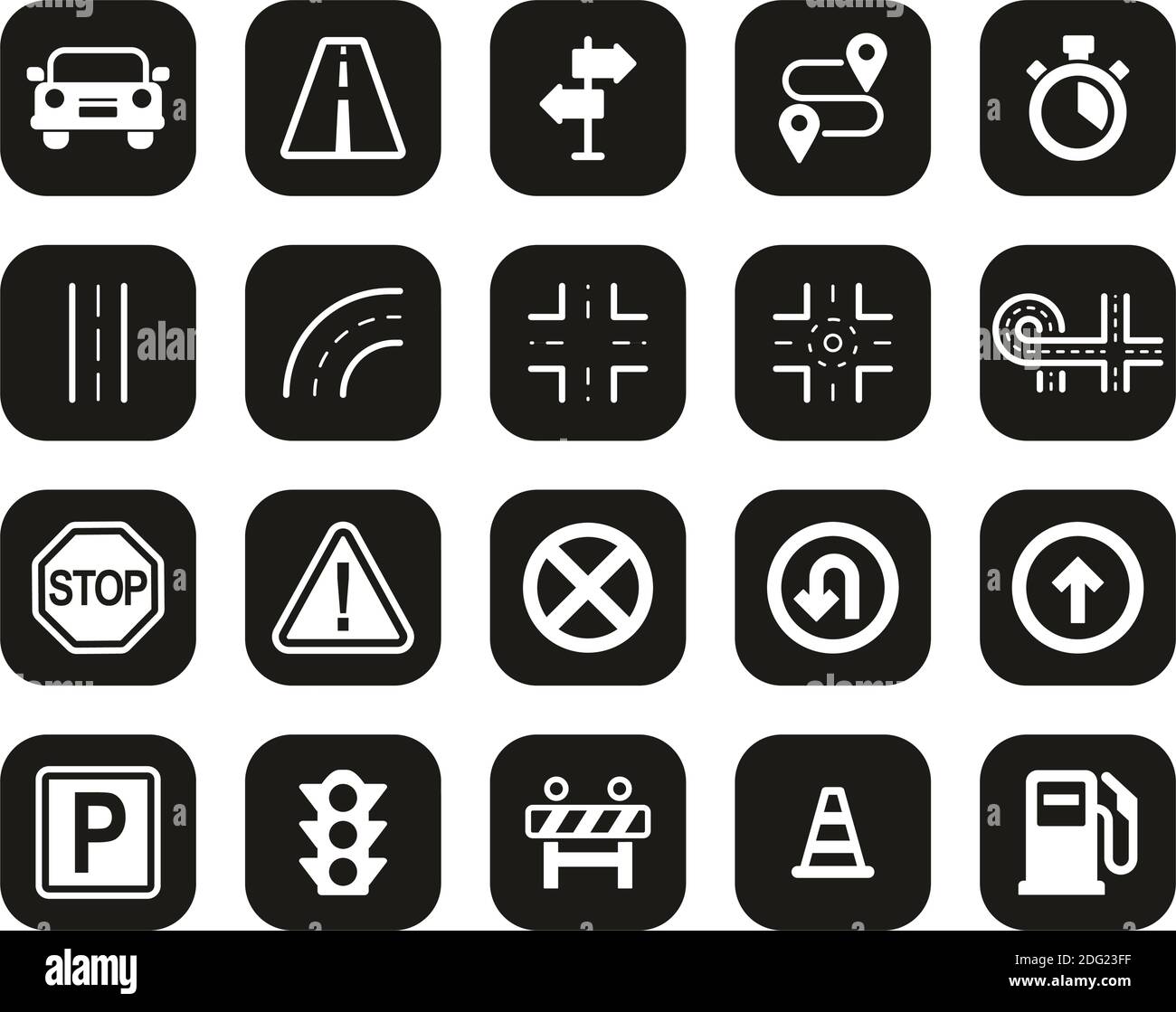 Traffic Icons White On Black Flat Design Set Big Stock Vector Image ...