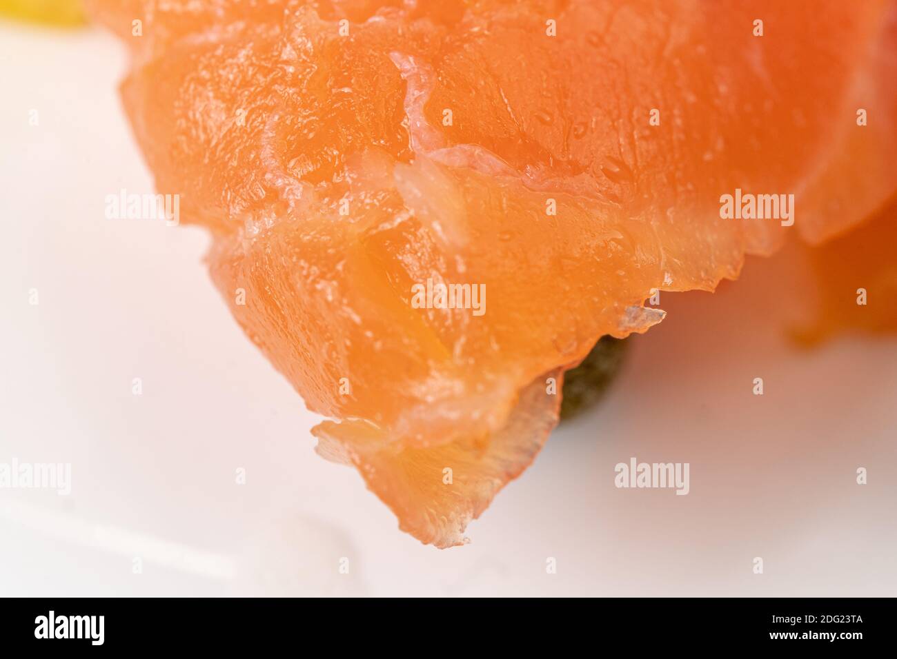 Extreme close-up of a smoked salmon food. Stock Photo