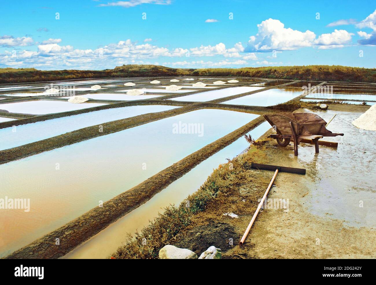 Salt production in the salt marshes of Guérande, Brittany, France Stock Photo