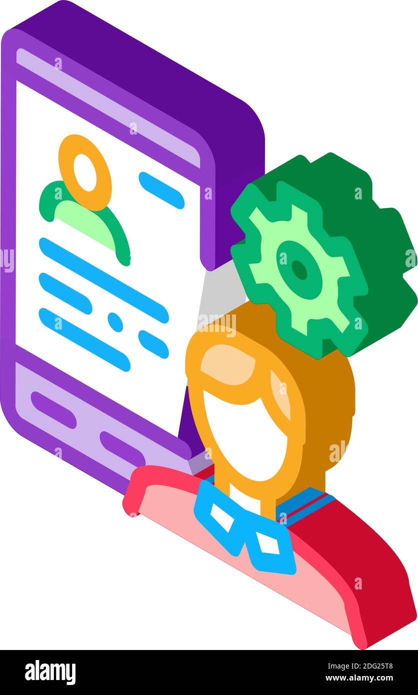 human profile on phone screen isometric icon vector illustration Stock ...