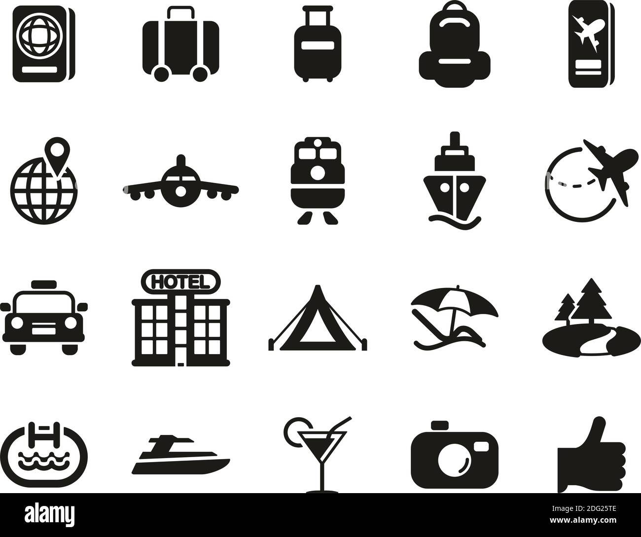 Travel Or Vacation Icons Black & White Set Big Stock Vector Image & Art ...