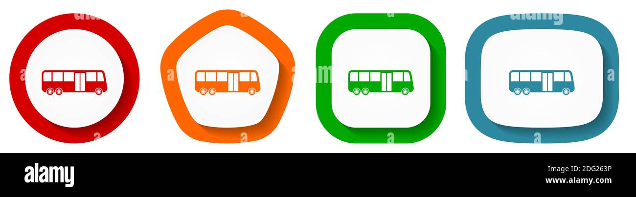 Bus vector icon set, flat design vector illustration in 4 colors ...