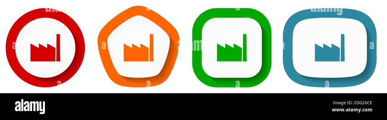 Factory vector icon set, flat design vector illustration in 4 colors ...