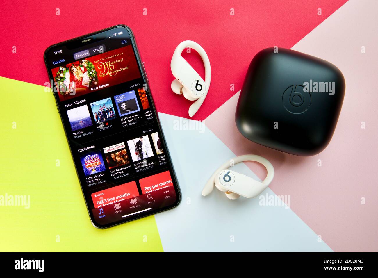 iPhone 11 and Powerbeats Pro earphones Stock Photo Alamy