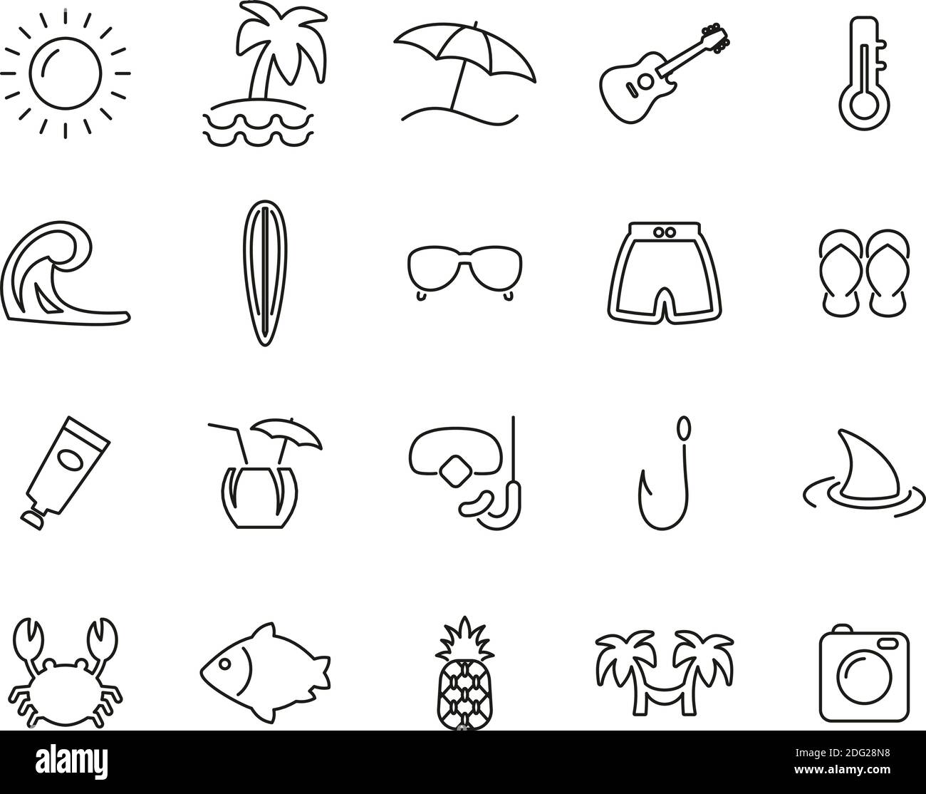 Tropical Lifestyle Icons Black & White Thin Line Set Big Stock Vector ...
