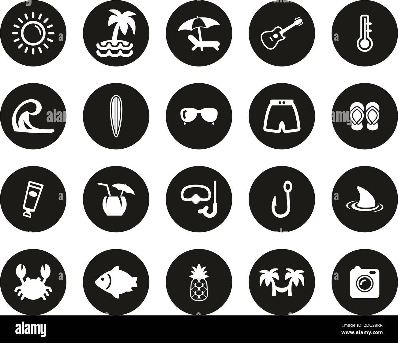 Tropical Lifestyle Icons White On Black Flat Design Circle Set Big ...