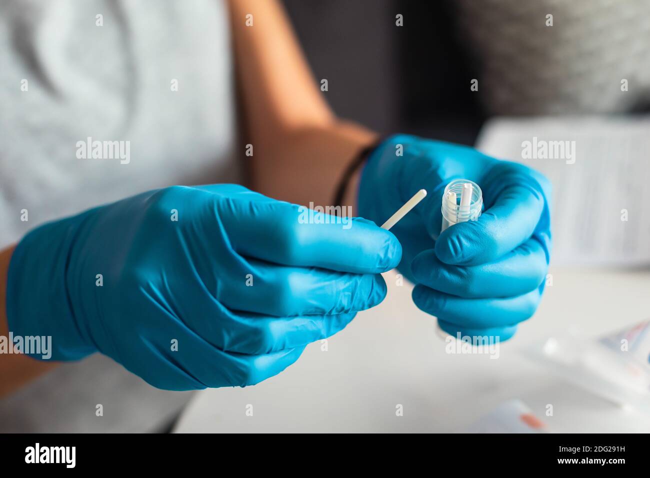 Process of coronavirus testing examination at home, COVID19 swab