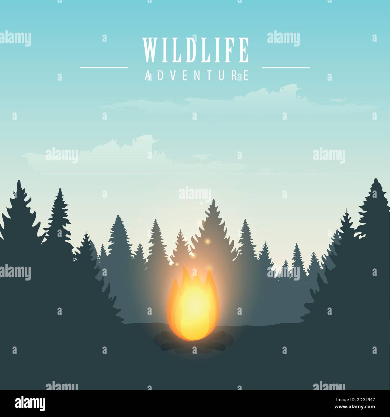 campfire in forest wildlife adventure vector illustration EPS10 Stock Vector