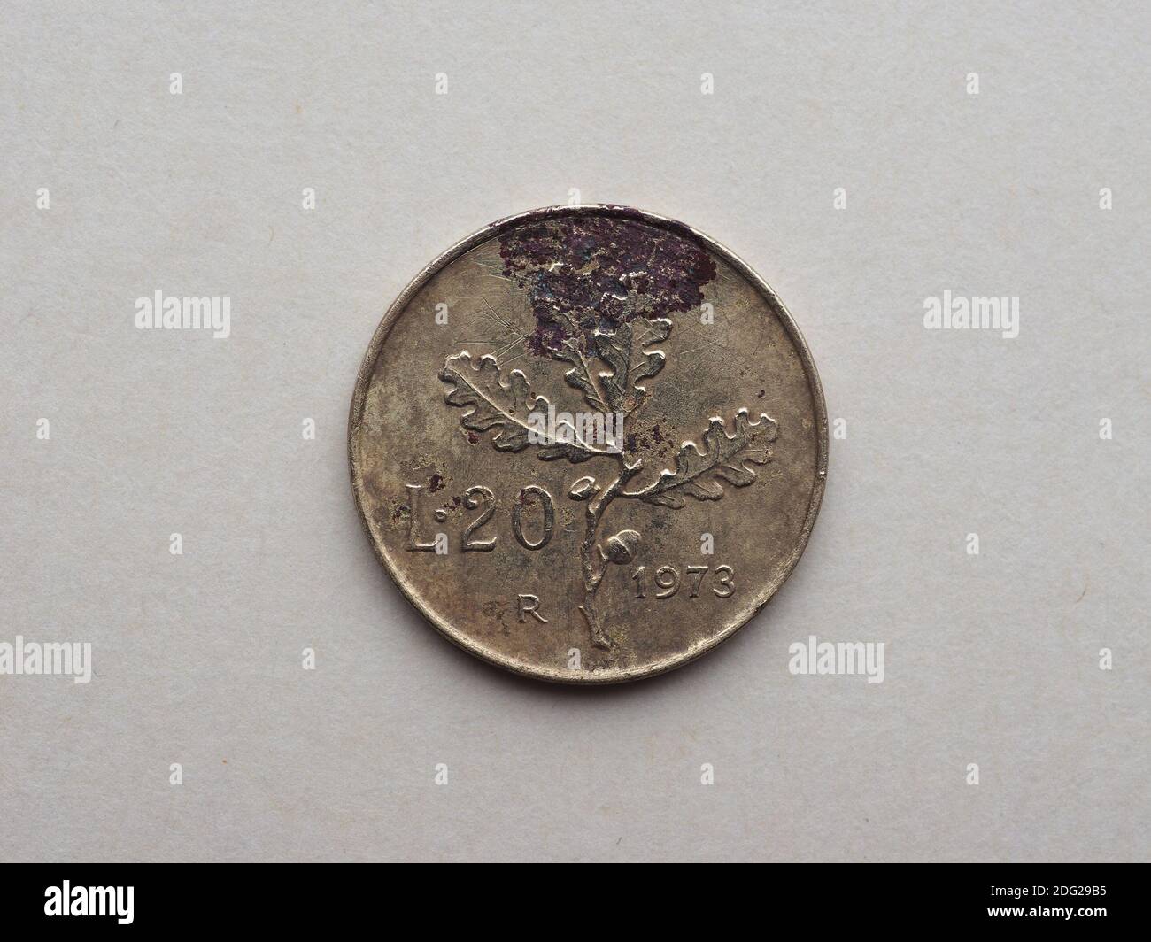 Vintage 20 liras coin money itl currency of italy stock photo alamy