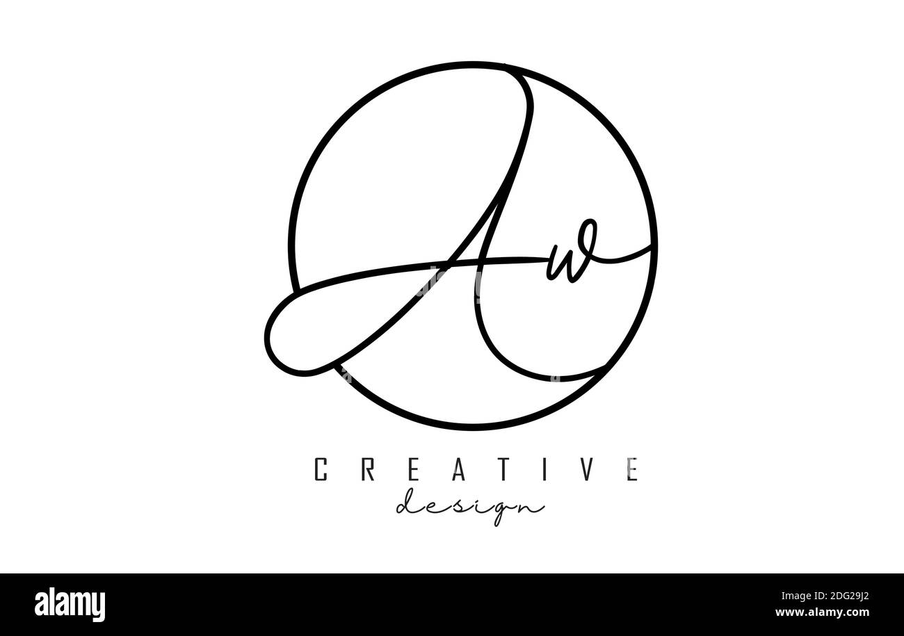 Handwriting letters AW A W logo design with simple circle vector ...