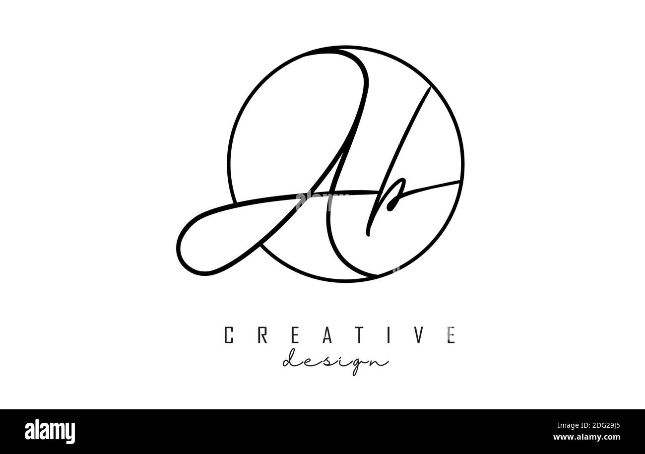 Handwritten letters AB A B logo design with simple circle vector