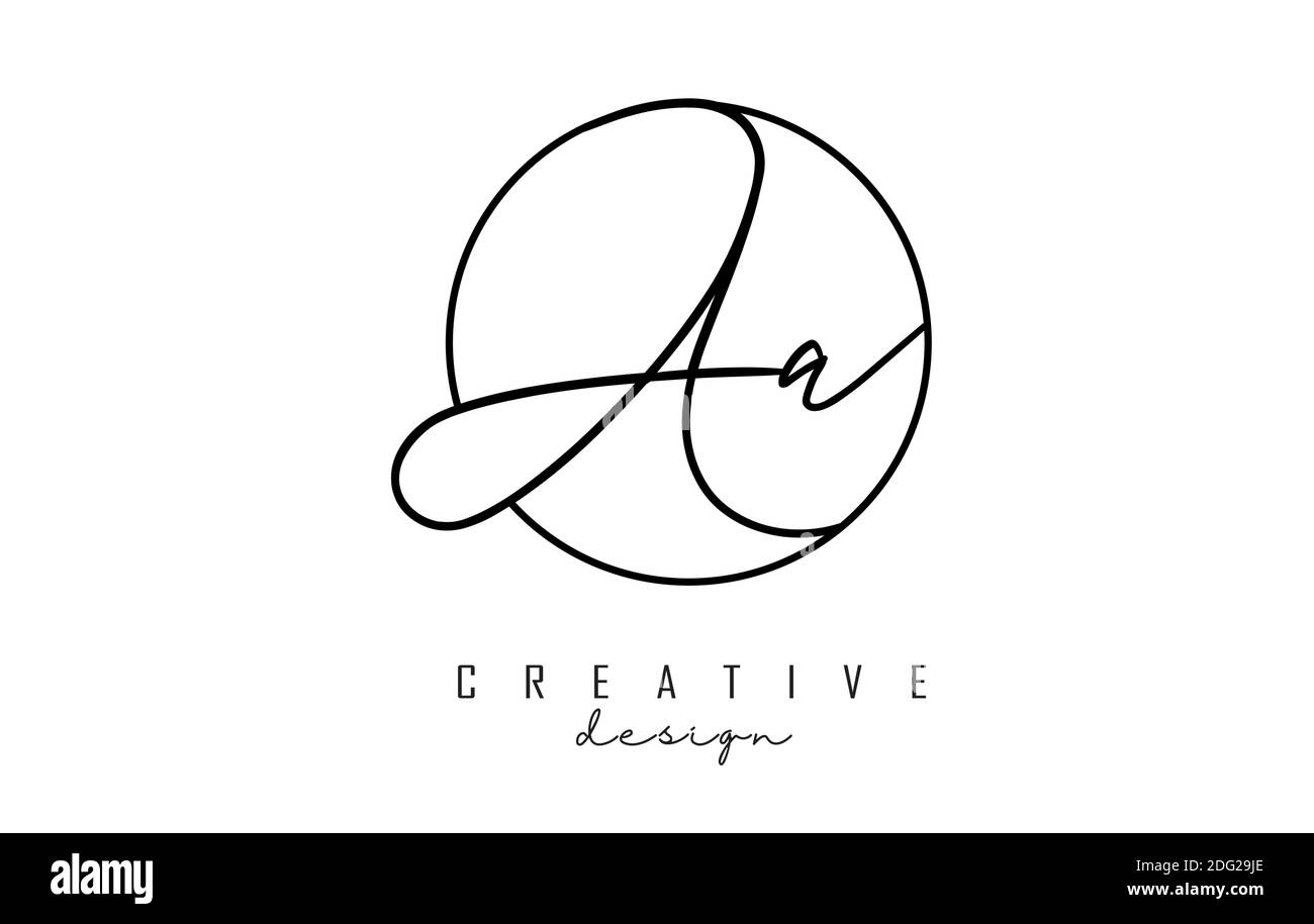 Handwritten letters AA A logo design with simple circle vector ...