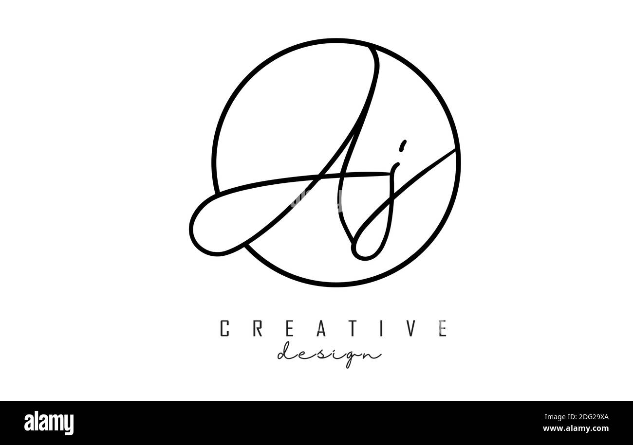 Handwriting letters Aj A j logo design with simple circle vector illustration. Creative icon with letter A and j. Stock Vector