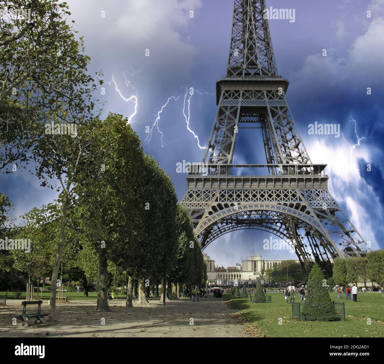 Eiffel Tower from Champ de Mars, Paris Stock Photo