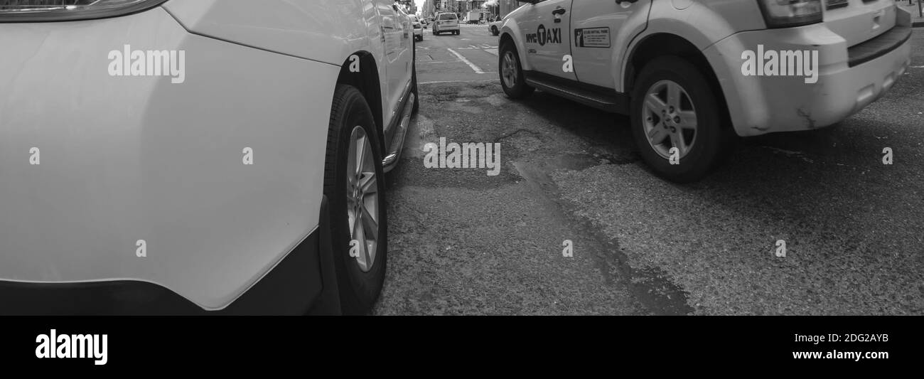 Yellow Cabs in New York City Streets Stock Photo
