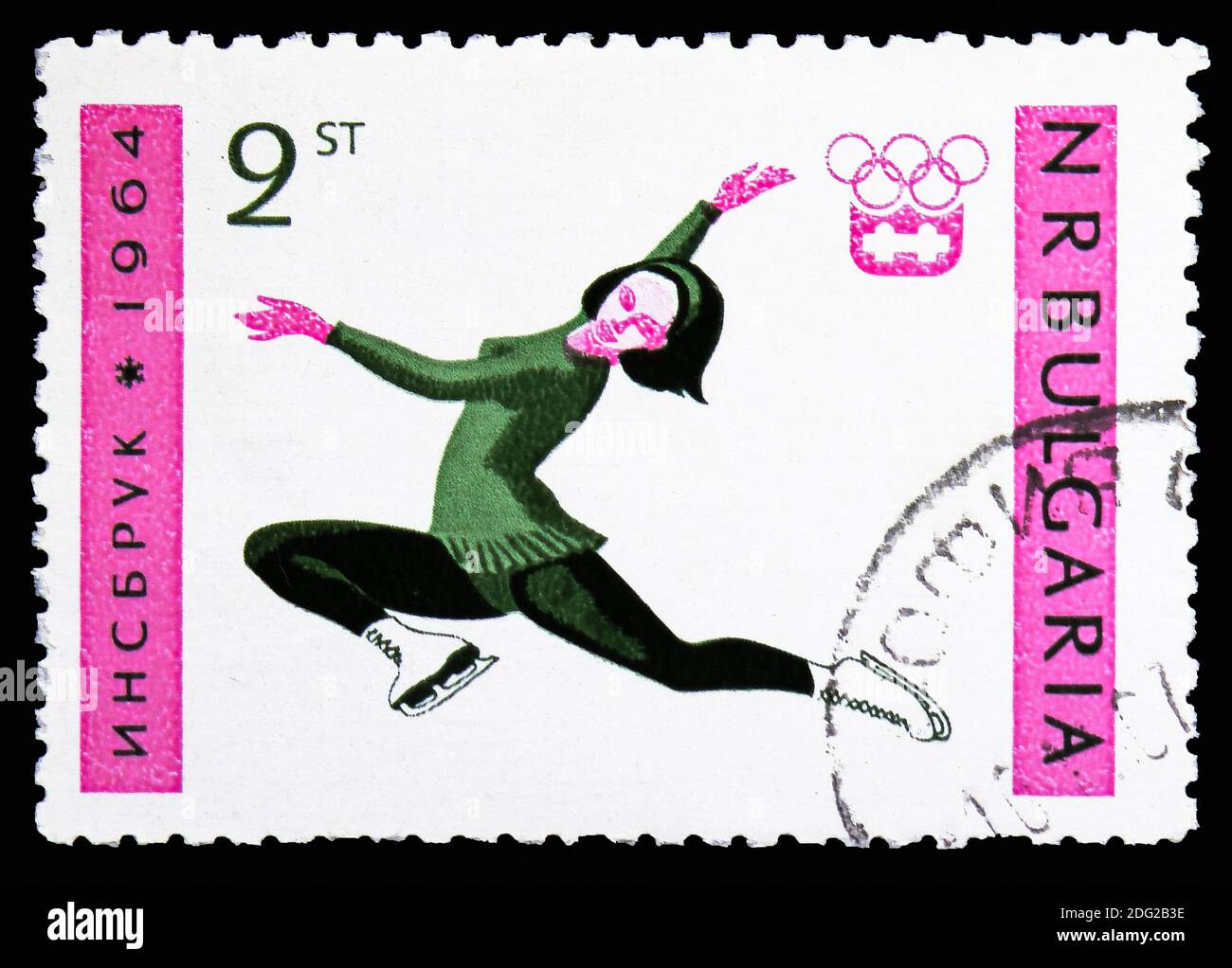 MOSCOW, RUSSIA - NOVEMBER 10, 2018: A stamp printed in Bulgaria shows Patinage artistique, Olympic Games 1964 - Innsbruck serie, circa 1964 Stock Photo