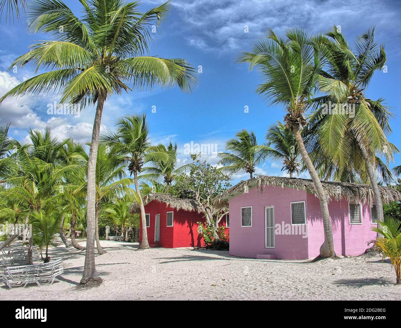 Caribbean Beach with quintessential colorful homes Stock Photo