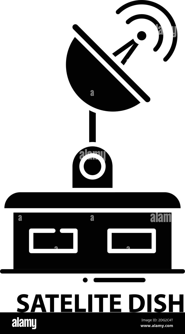 satelite dish icon, black vector sign with editable strokes, concept illustration Stock Vector