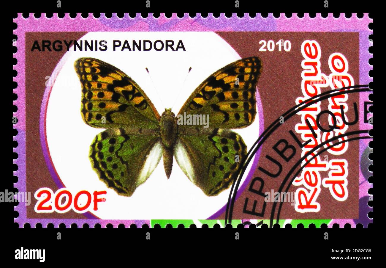 MOSCOW, RUSSIA - OCTOBER 21, 2018: A stamp printed in Congo shows Argynnis  Pandora, Butterflies serie, circa 2010 Stock Photo - Alamy