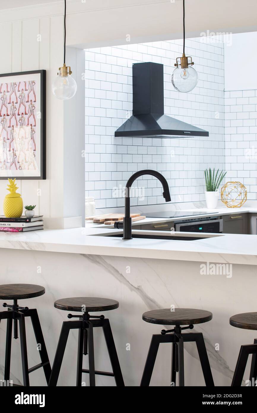 Black kitchen bar stools Stock Photo Alamy