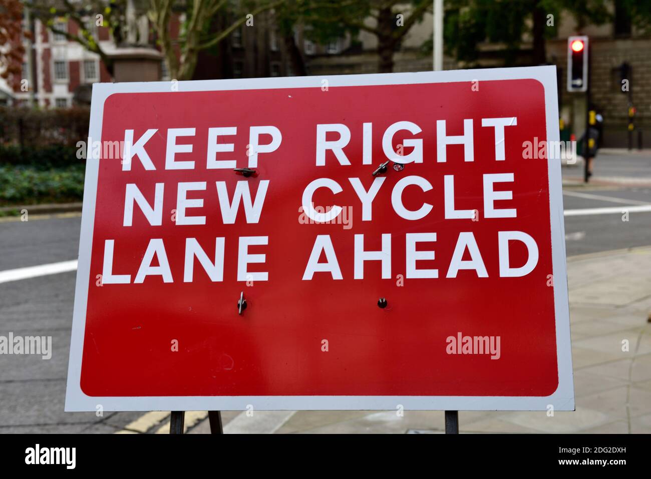 Sign for cars to keep right as new pop-up cycle lane due to covid-19, Bristol Stock Photo